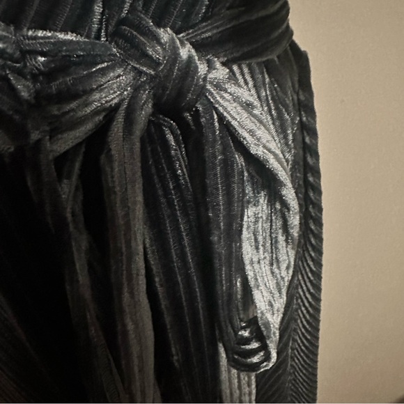 Ribbed Velour High Low Wrap Dress Short Sleeve Blue Gray Womens XL - Picture 7 of 7